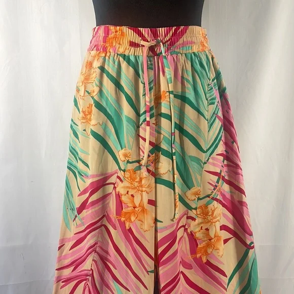 Floral,tropical wide,flare leg pants, multi colored, X-Small - Picture 3 of 10